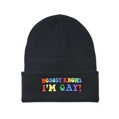 Image of Nostalgic Clothing Nobody Knows Im Gay Beanie Hat Black
