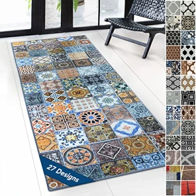 Image of Design Carpet Runner Rug Floor Mat, Non Slip Mat for Kitchen Hallway Living Room Bedroom Vintage Ornament Classic Modern (80 x 800 cm, Bonita)