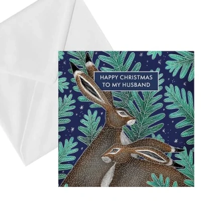 Image of Husband Christmas Card by Museums and Galleries &quot;Husband&quot; Two Hares in Ferns the artist Catherine Rowe
