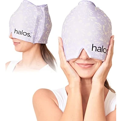 Image of MyHalos Migraine Relief Cap Wearable Ice Pack Cold Wrap Hat Reusable Therapy Headache &amp; Cap, for Tension and Sinus Pressure Form Fitting Compress Head