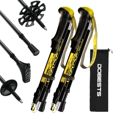 Image of DOBESTS Walking Poles, 2 Pack Collapsible Trekking Hiking Poles with Quick Lock System, Nordic Sticks for Women and Men, Lightweight Telescopic (Black Premium)