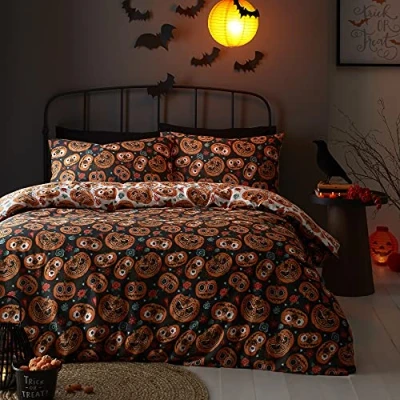 Image of Bedlam Pumpkin Glow Kids in the Dark Duvet Cover Set Single Bed Size Multi, Multicolor