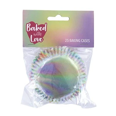 Image of Baked with Love Iridescent Baking Cases, 50mm Foil Lined Cups, Greaseproof Cupcake Cases for Birthday, Celebration, Party, Pack of 25