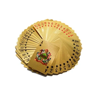 Image of SHATCHI Luxury 24K Gold Plated 500 Euro Flexible Poker Playing Cards, Birthday Gifts,Party Accessories