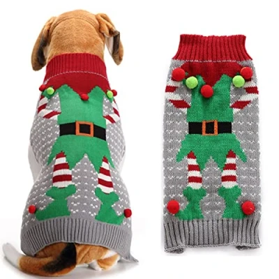 Image of TENGZHI Pet Dog christmas Sweater,Embroidered Reindeer Elf Clown Turtleneck Ugly Sweaters jumper For Small Medium Large Dogs,Knitwear Winter WarmPuppy Cat Xmas Clothes Costume