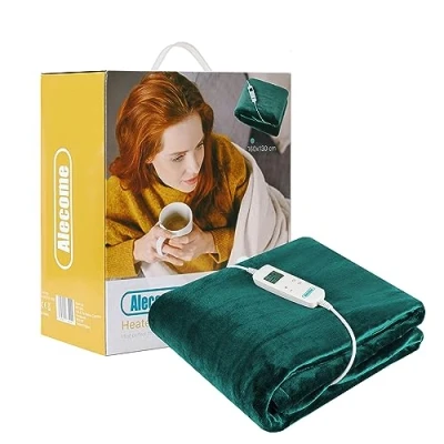 Image of Electric Heated Throw Blanket 10 Heat Settings Washable 220gsm Fleece with Digital Remote Timer 160cm x 130cm (Teal)