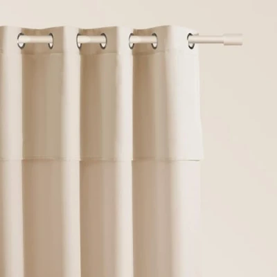 Image of ROOM99 Curtain with Silver Eyelets Mia 140 x 250 cm Width Height Blackout Sliding Curtains Decorative Modern Living Room Bedroom Cream