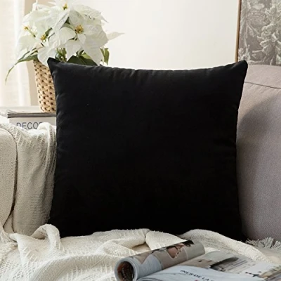 Image of MIULEE Velvet Soft Decorative Square Throw Pillow Case Cushion Cover Luxury Pillowcase for Livingroom Sofa Bedroom with Invisible Zipper 50cm x 50cm,20x20 Inches 1 Pack Black