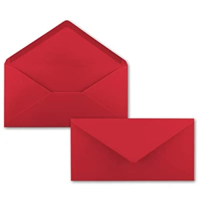 Image of 50 Gummed Envelopes Pink Red DL Format 110 x 220 mm Completely Coloured Paper Postal Without Window Ideal for Christmas, Greeting and Invitation Cards FarbenFroh Series