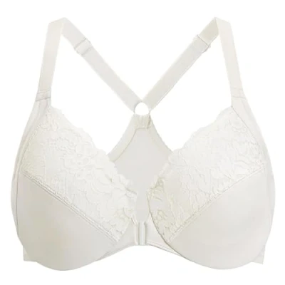 Image of Delimira Women&#039;s Front Fastening Bra Racer Back Lace Plus Size Non Padded Underwired Milky White 48B