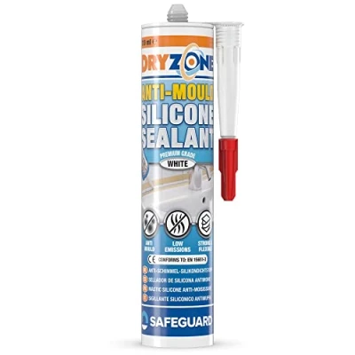 Image of Dryzone Anti Mould Silicone Sealant (310 ml White) Premium Sanitary Grade, Low VOC for Bathroom and Kitchen