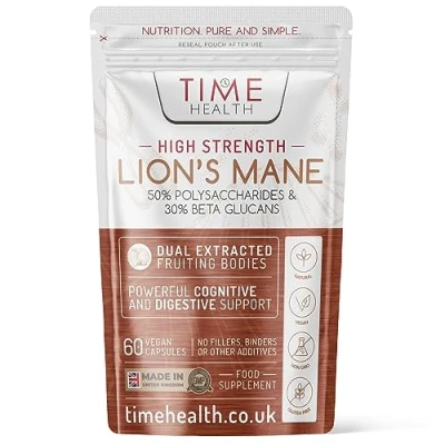 Image of Lions Mane High Strength Extract 50% Polysaccharides / 30% Beta 1,3/1,6 D Glucan No Fillers, Binders or Flow Agents 3rd Party Tested UK Made (60 Capsule Pouch)