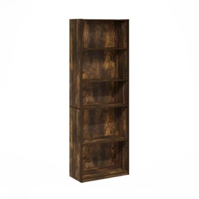 Image of Furinno Gehry 5 Tier Bookcase, Bookshelf with Adjustable Shelves, Amber Pine