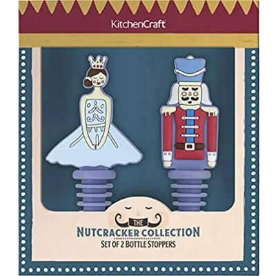 Image of KitchenCraft The Nutcracker Collection Christmas Novelty Bottle Stoppers, Silicone, Multi Colour, Set of 2
