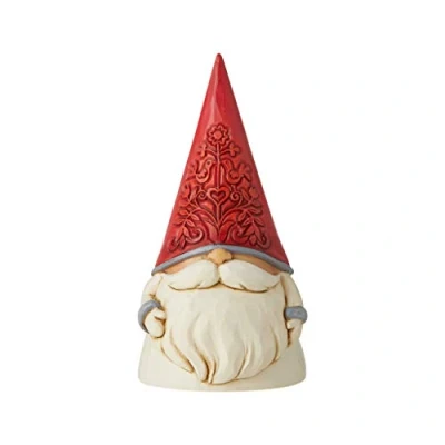 Image of Enesco Jim Shore Heartwood Creek Nordic Noel Floral Hat Gnome Yule Tomte Figurine, 3.86&quot; H, Red, Dirty White, Grey