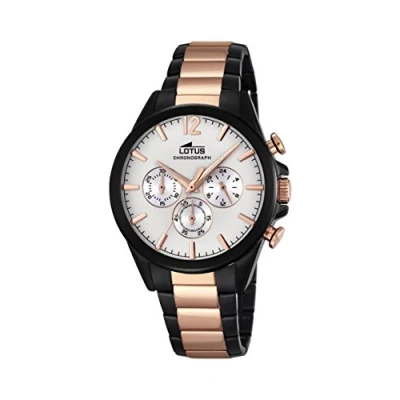 Image of Lotus Men&#039;s Quartz Watch with White Dial Chronograph Display and Two Tone Stainless Steel Plated Bracelet 18195/1
