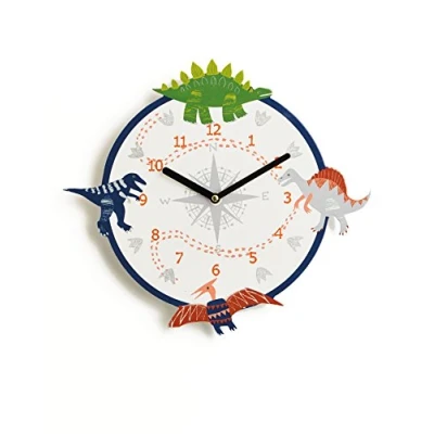 Image of Arthouse Dino Doodles Wall Clock, Wood, Multicolor, 34 x 3.5 cm