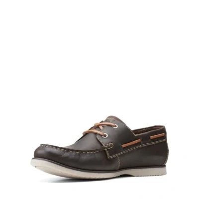 Image of Clarks Men&#039;s Noonan Lace Boat Shoe, Dark Brown Leather, 7 UK