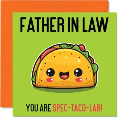 Image of Birthday Cards for Father in Law Spec Taco lar Funny Happy Card from Son Daughter Law, Fathers Day Dad 145mm x Joke Greeting Men Him