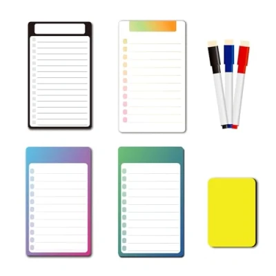 Image of 4 Pcs Magnetic Board,Magnet Board,Memo Board,Magnetic Board for Wall,4 Fridge Whiteboard Magnetic,3 Pens,1 Eraser Included Memos,Notes,Lists and Menus in Home Kitchen Office