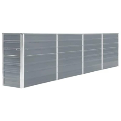 Image of vidaXL Raised Garden Bed, 320x40x77 cm, Galvanised Steel Structure, Safety Edge Fold Design, Easy Assembly, Grey