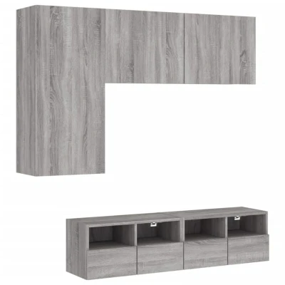 Image of vidaXL 4 Piece TV Wall Units Grey Sonoma Engineered Wood