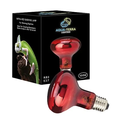 Image of Aqua Terra Lighting 100w Infrared Basking Heat Lamp for Reptiles, Amphibians and Invertebrates R80 Spotlight Bulb with E27 Standard Screw Base Suitable Vivarium Heating