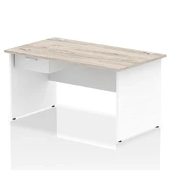 Image of Impulse 1400x800 Desk Grey Oak/White Panel End 1x1 Drawer Fixed Ped