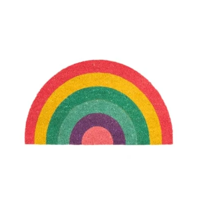 Image of Fisura Shaped Entrance mat. Original Coconut Doormat with PVC Anti Slip Backing. Measurements: 70 x 40 cm. (Rose GoldRainbow, Multicoloured)