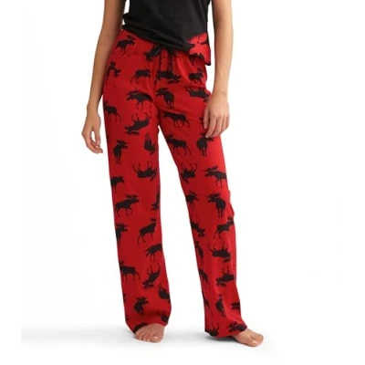 Image of Hatley Women&#039;s Jersey Pants Moose on Red Pyjama Bottoms, Red, L UK