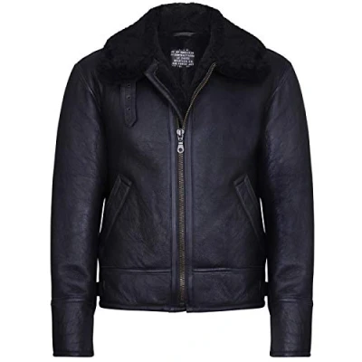 Image of Infinity Leather Men&#039;s Black B3 &#039;Air Force&#039; Real Shearling Sheepskin Aviator Pilot Flying Jacket 5XL