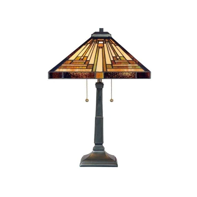 Image of Stephen 2 Light Tiffany Table Lamp Vintage Bronze, E27