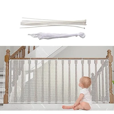 Image of Child Baby Safety Net Children Stairway Banister Patios Stair Railing Fence Mesh Balcony Netting Protective for Kids Pets,300x78cm,White