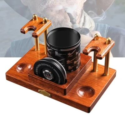 Image of OSBELE Wooden Tobacco Pipe Stands for Smoking Pipes,Wooden ,Smoking Stand ,Wood Rack ,Include Jar