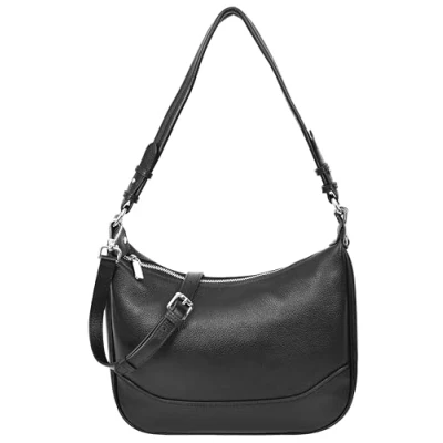 Image of Womens Real Leather Handbag Hobo Style Shoulder Bag Daphne (Black)
