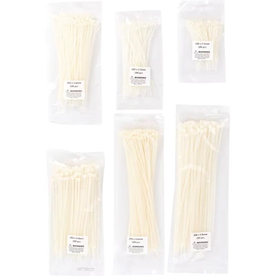 Image of Edison Cable Ties, Natural, Assorted Diameter &amp; Length, Pack of 600