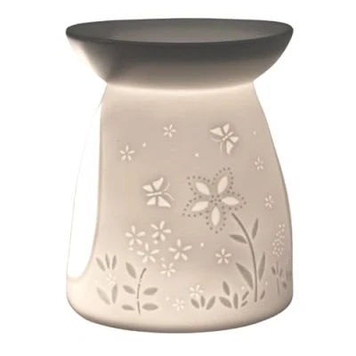 Image of Cello Wax Melt Burner, Flower Design, Tea Light Porcelain, Lithophane, Engraved, Suitable for Melts, Essential Oils, Fragrance Oils
