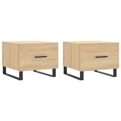 Image of vidaXL Modern Coffee Tables Set of 2 Engineered Wood Sonoma Oak Square with Drawer for Storage and Iron Legs Living Room Furniture