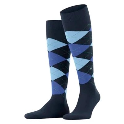 Image of Burlington Men&#039;s King M KH Cotton Long Patterned 1 Pair Knee High Socks, Blue (Marine 6121), 6.5 11