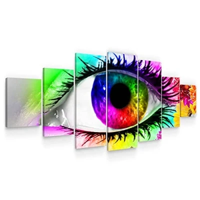 Image of Startonight Huge Canvas Wall Art Large Colorful Eye Set of 7 for Living Room 100 x 240 cm