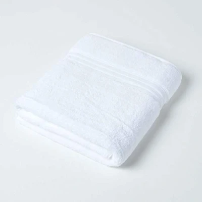 Image of HOMESCAPES Luxury White Soft 100% Supima Cotton Bath Sheet Zero Twist Super Absorbent &amp; Fluffy 550 GSM Thick Plain Extra Large Jumbo Towel