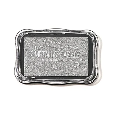 Image of INCAUCA Metallic Ink Pads for Rubber Stamps, Washable Stamp Pad, Stamping, Embossing Craft Pad Stamps Partner DIY Color Wedding Card Making Scrapbook Wood Paper, Silver