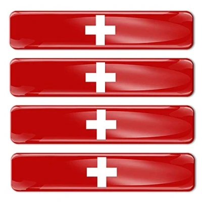 Image of 4 x 3D Domed Silicone Stickers Decals Switzerland National Swiss Flag Car Motorcycle Helmet F 23