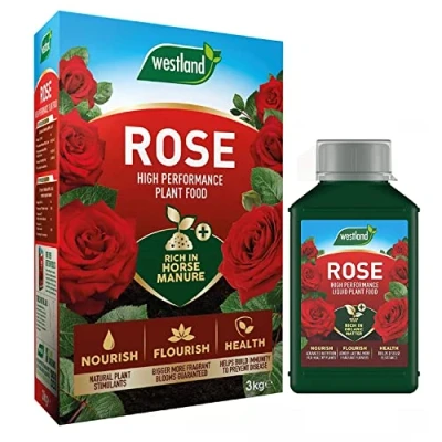 Image of Topline Rose Plants Feeding Bundle Food Enriched Horse Manure 3kg &amp; Feed Liquid 1L Garden Fertiliser for Outdoor or Houseplants with Card, Brown