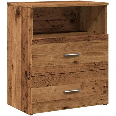 Image of vidaXL Bedside Nightstand Engineered Wood, Old Wood Finish, 2 Drawers &amp; 1 Shelf, Bedroom Storage Cabinet, Modern Style, 50 x 32 60 cm