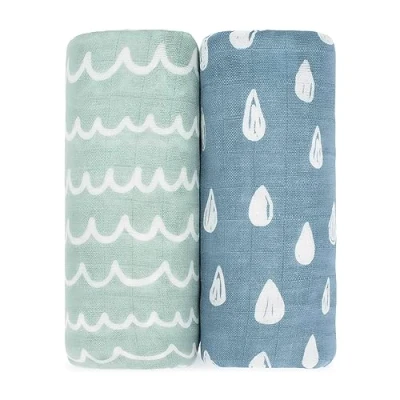 Image of Comfy Cubs 2 Pack Muslin Baby Blanket for Newborn, Swaddle Blanket, Neutral Receiving Boys and Girls (Rain &amp; Doodle)