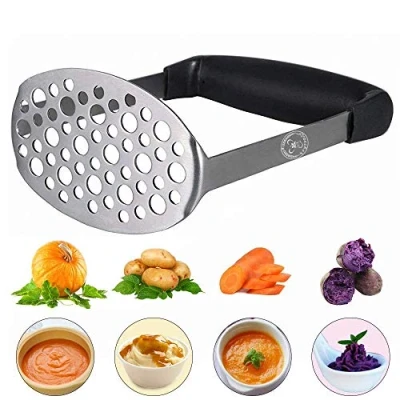 Image of Starchef Masher Ricer,Stainless Steel Ricer with Soft Handle,Fruit &amp; Vegetable Ricer, Potato Masher(Black)