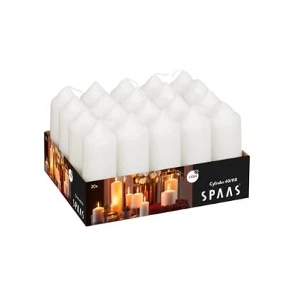 Image of Spaas Tray of 20 Unscented Pillar Candles 40/110 mm, 13 Hours, White