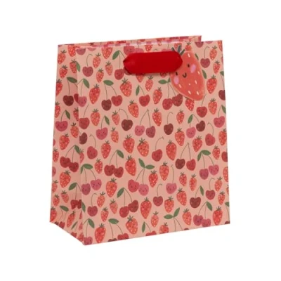 Image of Glick Medium Gift Bag, Cherry Strawberries, 225 x 200 100 mm, Luxury Recyclable Bag for Birthdays &amp; Celebrations
