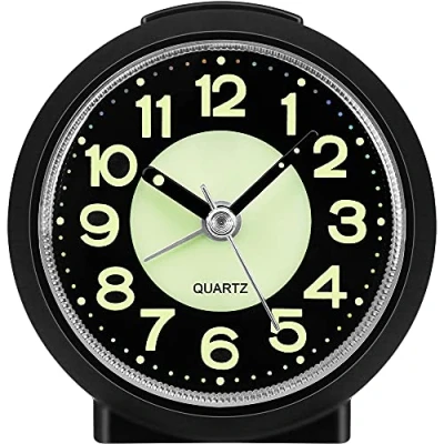 Image of Jcobay Analogue Alarm Clock Simple Clocks Bedside Non Ticking Battery Powered Luminous Silent with Snooze Light Glow in the Dark Table for Bedrooms Heavy Sleepers Desk Office Travel